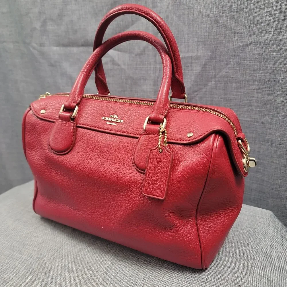 Coach Mini Bennett Satchel F36677 Red Pebbled Leather Handbag Gold Hardware